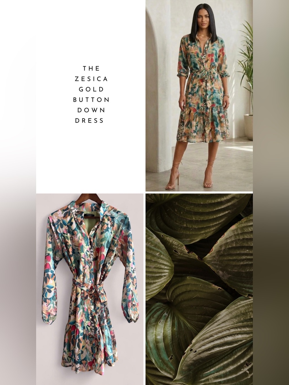 Zesica Gold Button-Front Floral Shirt Dress — Small (4-6)